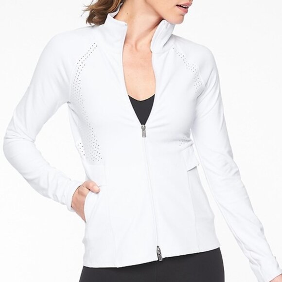 Athleta Chakra Jacket In Powervita Bright White Size M Two Way Zip Sporty $148 - Picture 1 of 16